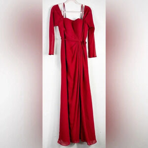 Azazie Bridesmaid Maxi Dress Pleated chiffon in terracota sz A6